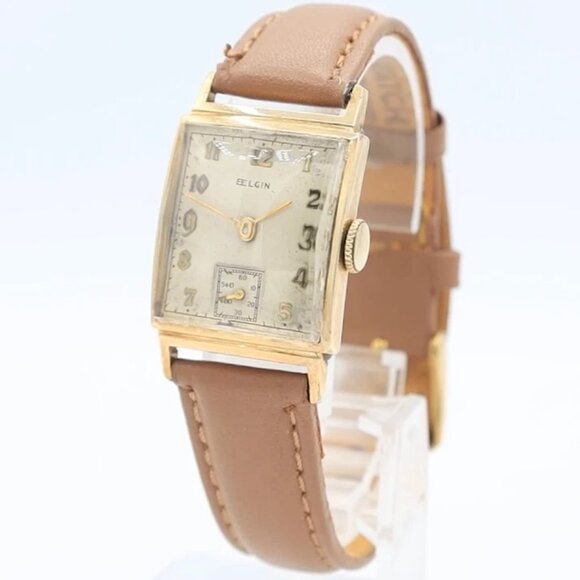 Vintage Elgin Faceted Crystal Men\'s Mechanical Wristwatch 557 10k GF & Chrome main image 5